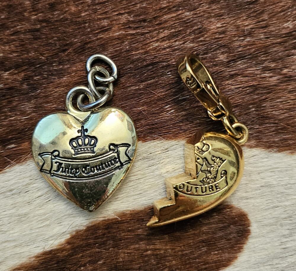 Vintage Y2K Juicy Couture Gold Tone Half/Broken BFF Heart Charm & Bonus Charm